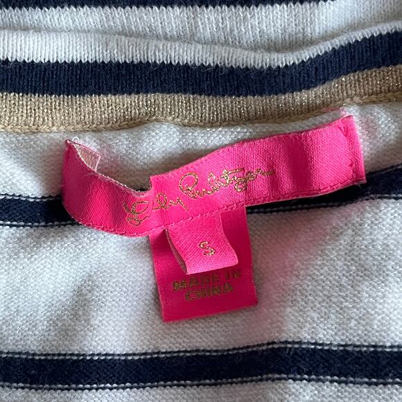 Lilly Pulitzer Perelle White Navy Gold Striped Off Shoulder Sweater Top Small - Picture 6 of 9